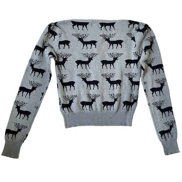 Forever 21 Reindeer Crop Cardigan Sweater Small S/P Deer Gray Black - Picture 2 of 12